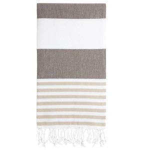 4 Brown Beige Striped Beach Bath Towels - 100% Turkish Cotton